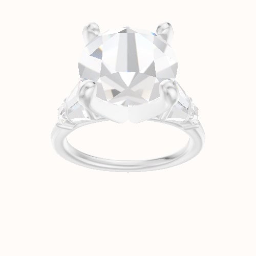 Plain Band with Triple Tapered Baguettes & Round Sidestones Engagement Ring With Classic Four Prong Head