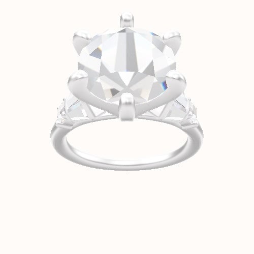 Plain Band with Triple Tapered Baguettes & Round Sidestones Engagement Ring With Classic Six Prong Head