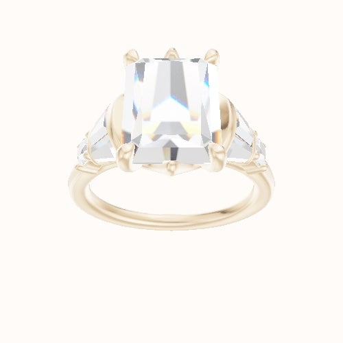 Plain Band with Triple Tapered Baguettes & Round Sidestones Engagement Ring With Crown Six Prong w. accent Diamond Head