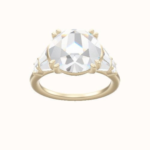 Plain Band with Triple Tapered Baguettes & Round Sidestones Engagement Ring With Double Prongs Head