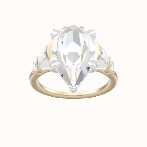 Plain Band with Triple Tapered Baguettes & Round Sidestones Engagement Ring With Double Prongs Head