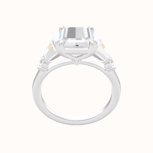Plain Band with Triple Tapered Baguettes & Round Sidestones Engagement Ring With Double Prongs Head