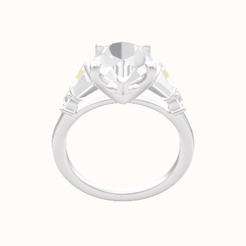 Plain Band with Triple Tapered Baguettes & Round Sidestones Engagement Ring With Four Prong Head