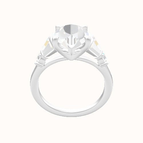 Plain Band with Triple Tapered Baguettes & Round Sidestones Engagement Ring With Four Prong Head