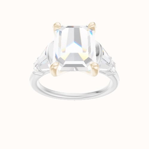 Plain Band with Triple Tapered Baguettes & Round Sidestones Engagement Ring With Four Prong Head