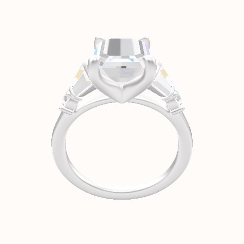Plain Band with Triple Tapered Baguettes & Round Sidestones Engagement Ring With Four Prong Head