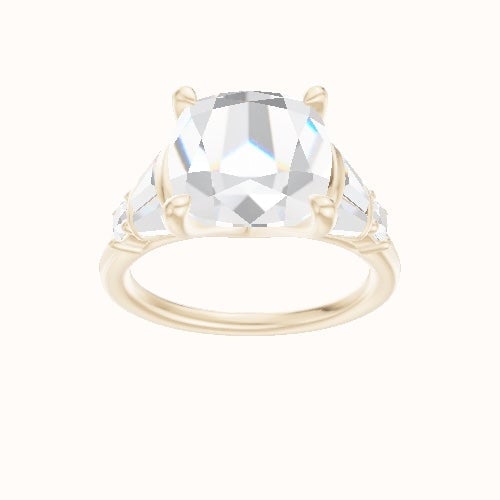 Plain Band with Triple Tapered Baguettes & Round Sidestones Engagement Ring With Four Prong Head