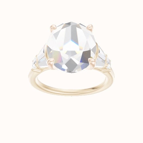 Plain Band with Triple Tapered Baguettes & Round Sidestones Engagement Ring With Four Prong Head