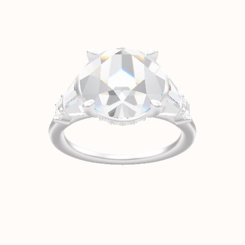 Plain Band with Triple Tapered Baguettes & Round Sidestones Engagement Ring With Front set gallery Head