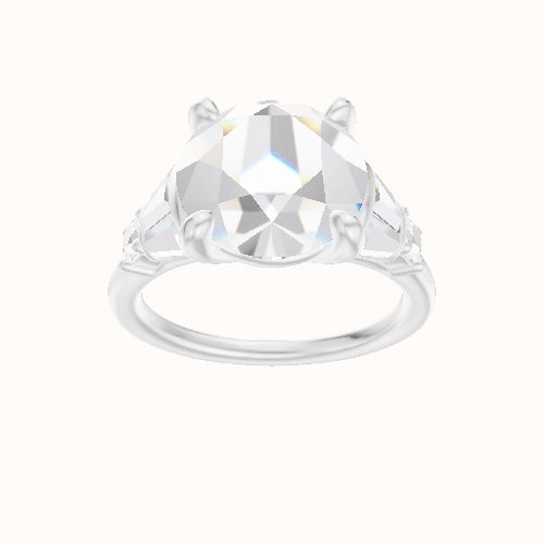 Plain Band with Triple Tapered Baguettes & Round Sidestones Engagement Ring With Low Set Four Prong Head