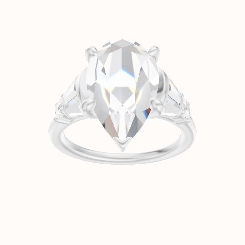 Plain Band with Triple Tapered Baguettes & Round Sidestones Engagement Ring With Low Set Four Prong Head
