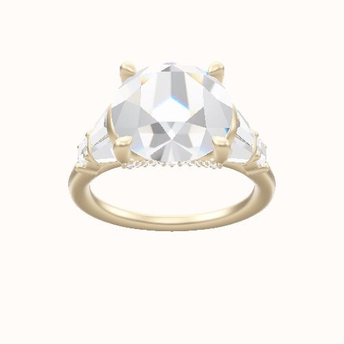 Plain Band with Triple Tapered Baguettes & Round Sidestones Engagement Ring With Pave V Prong Head
