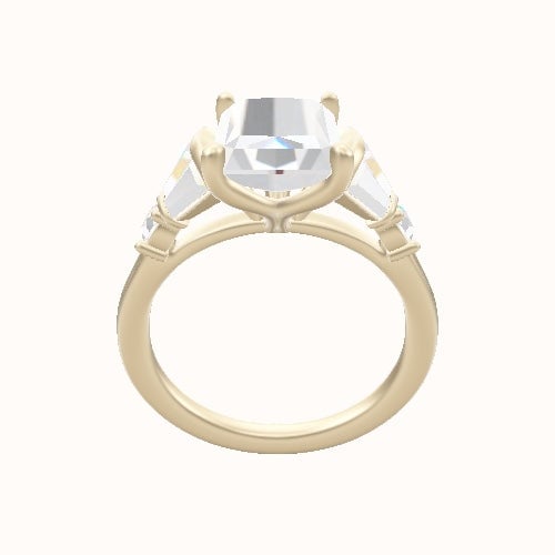 Plain Band with Triple Tapered Baguettes & Round Sidestones Engagement Ring With Petal Four Prong Head
