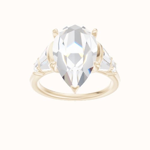 Plain Band with Triple Tapered Baguettes & Round Sidestones Engagement Ring With Petal Four Prong Head