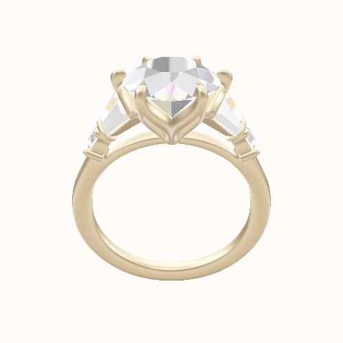 Plain Band with Triple Tapered Baguettes & Round Sidestones Engagement Ring With Petal Six Prong Head