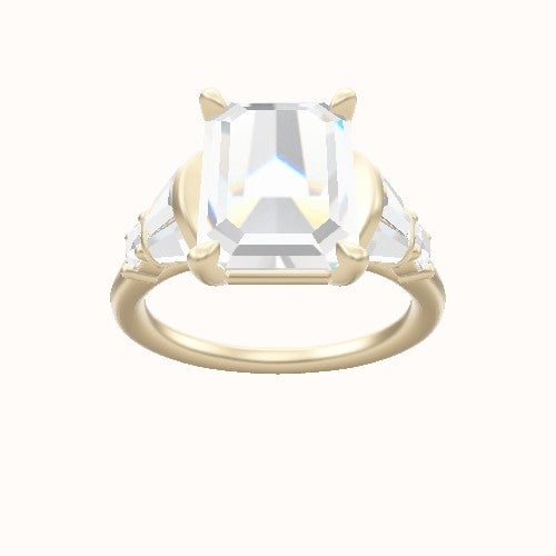 Plain Band with Triple Tapered Baguettes & Round Sidestones Engagement Ring With Standard Four Prong Head