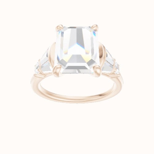 Plain Band with Triple Tapered Baguettes & Round Sidestones Engagement Ring With X Gallery Head