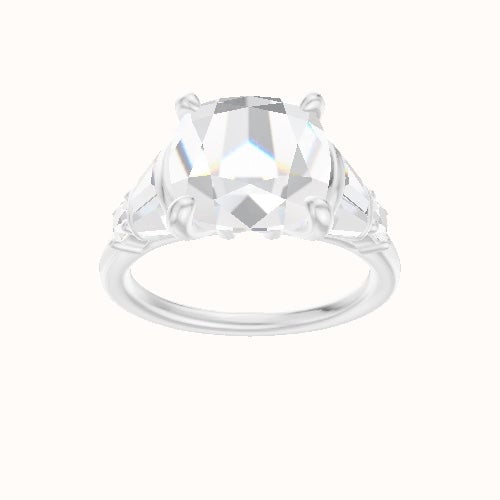 Plain Band with Triple Tapered Baguettes & Round Sidestones Engagement Ring With X Gallery Head
