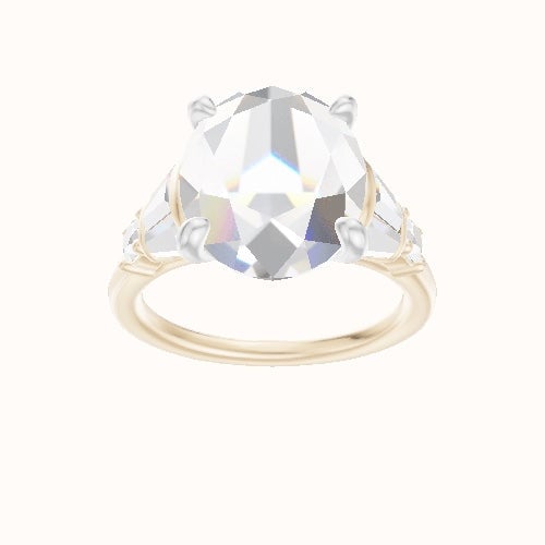 Plain Band with Triple Tapered Baguettes & Round Sidestones Engagement Ring With X Gallery Head