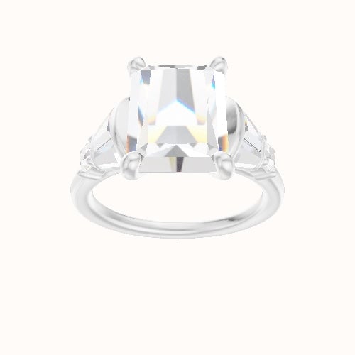 Plain Band with Triple Tapered Baguettes & Round Sidestones Engagement Ring With X Gallery Head