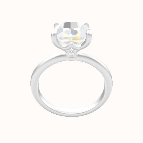 Rounded Solitaire Engagement Ring With Crown Four Prong w. Surprise Diamond Head