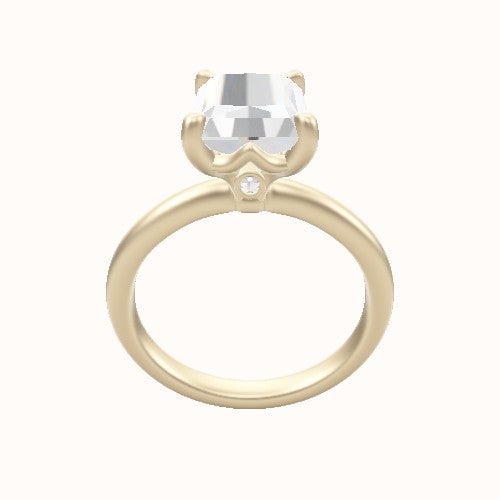 Rounded Solitaire Engagement Ring With Crown Four Prong w. Surprise Diamond Head