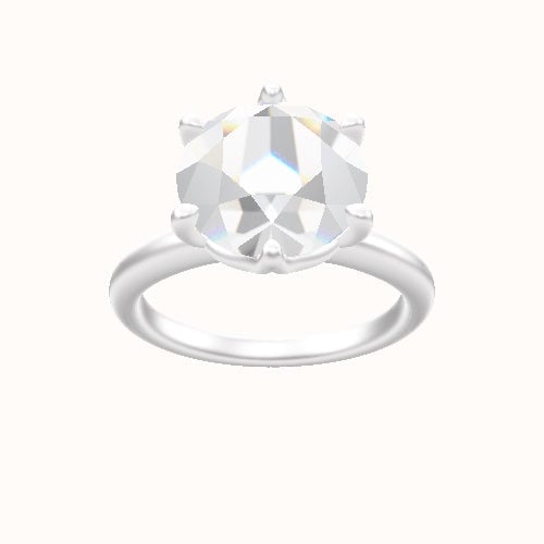 Rounded Solitaire Engagement Ring With Crown Six Prong w. accent Diamond Head