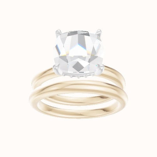 Rounded Solitaire Engagement Ring With Front set gallery Head and Matching Band