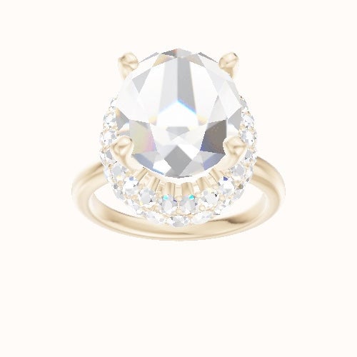 Rounded Solitaire Engagement Ring With High Set Waterfall Halo Head