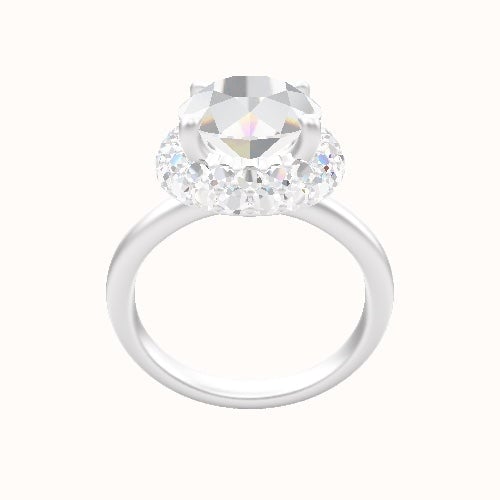 Rounded Solitaire Engagement Ring With Low Set Waterfall Halo Head