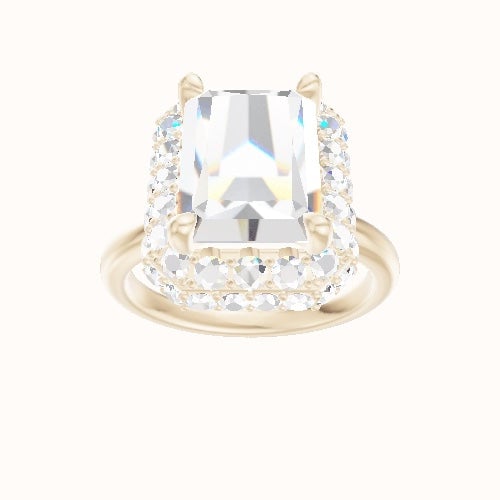 Rounded Solitaire Engagement Ring With Low Set Waterfall Halo Head