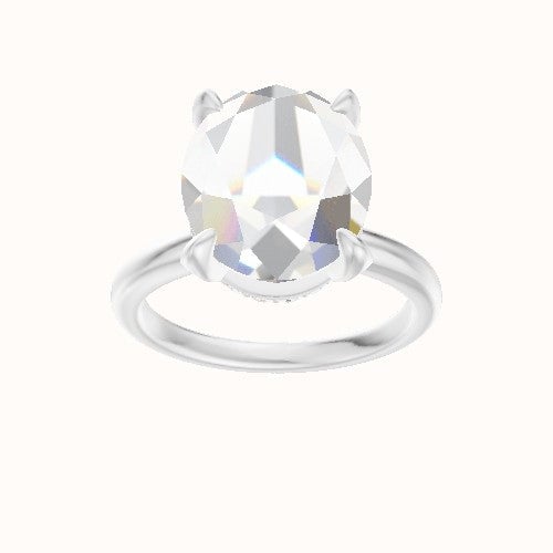 Rounded Solitaire Engagement Ring With Pave Basket Head