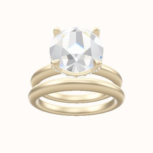 Rounded Solitaire Engagement Ring With Pave Basket Head and Matching Band
