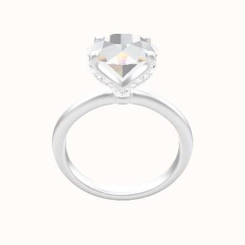 Rounded Solitaire Engagement Ring With Pave Petal Four Prong Head