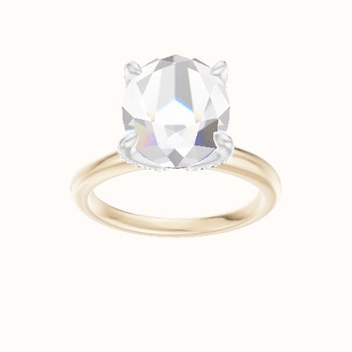 Rounded Solitaire Engagement Ring With Pave Petal Four Prong Head