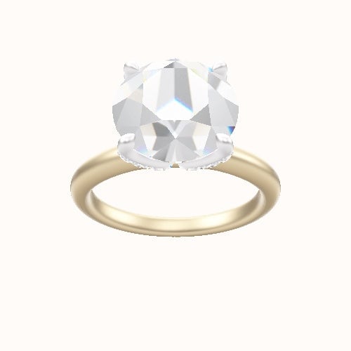 Rounded Solitaire Engagement Ring With Pave Petal Four Prong Head
