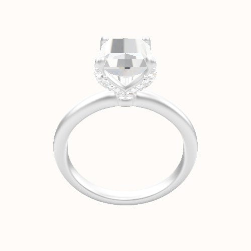 Rounded Solitaire Engagement Ring With Pave Petal Four Prong Head