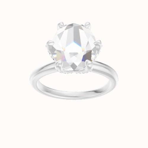 Rounded Solitaire Engagement Ring With Pave Petal Six Prong Head