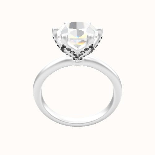 Rounded Solitaire Engagement Ring With Pave Petal Six Prong Head