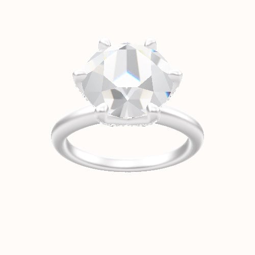 Rounded Solitaire Engagement Ring With Pave Petal Six Prong Head