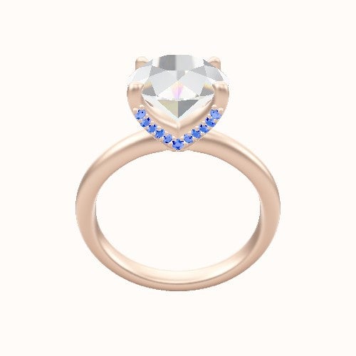 Rounded Solitaire Engagement Ring With Pave V Prong Head