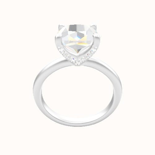 Rounded Solitaire Engagement Ring With Pave V Prong Head
