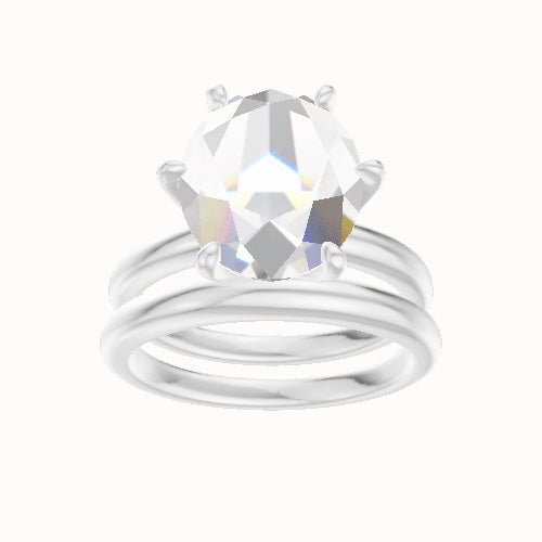 Rounded Solitaire Engagement Ring With Petal Six Prong Head and Matching Band