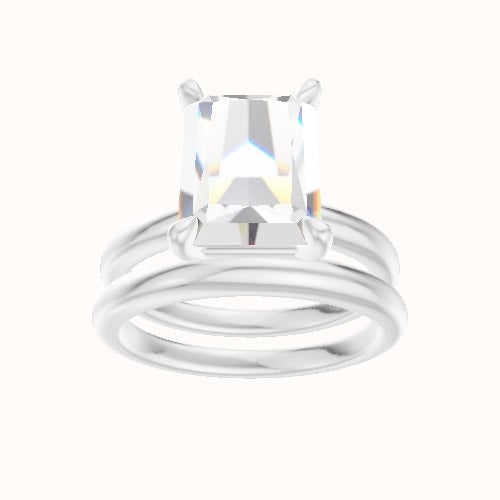 Rounded Solitaire Engagement Ring With Standard Four Prong Head and Matching Band