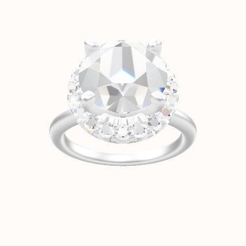 Rounded Solitaire Engagement Ring With V Prong Halo Head