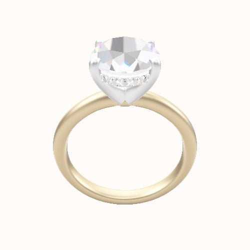 Rounded Solitaire Engagement Ring With V Prong with Hidden Halo Head