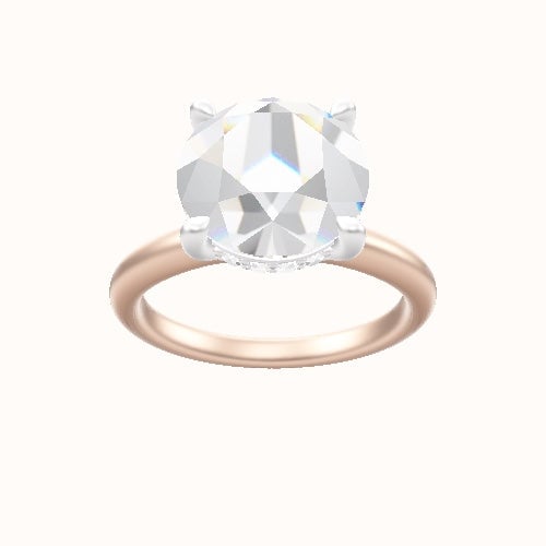 Rounded Solitaire Engagement Ring With V Prong with Hidden Halo Head