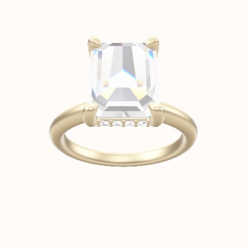 Rounded Solitaire Engagement Ring With V Prong with Hidden Halo Head and Matching Band