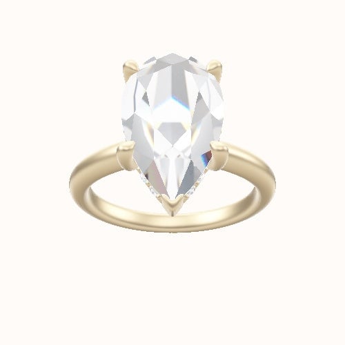 Rounded Solitaire Engagement Ring With V Prong with Hidden Halo Head and Matching Band
