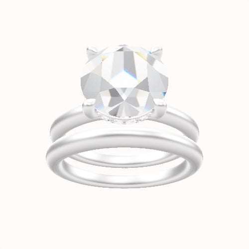 Rounded Solitaire Engagement Ring With V Prong with Hidden Halo Head and Matching Band